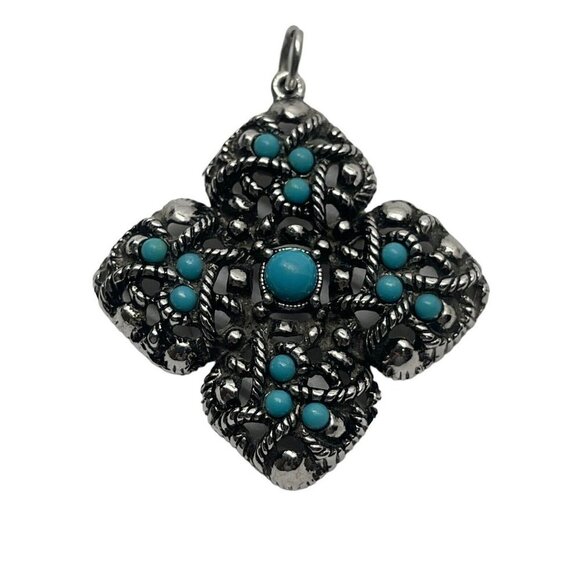 Avon Jewelry - Vintage Avon Sierra Maltese Cross Faux Turquoise Pendant 1973